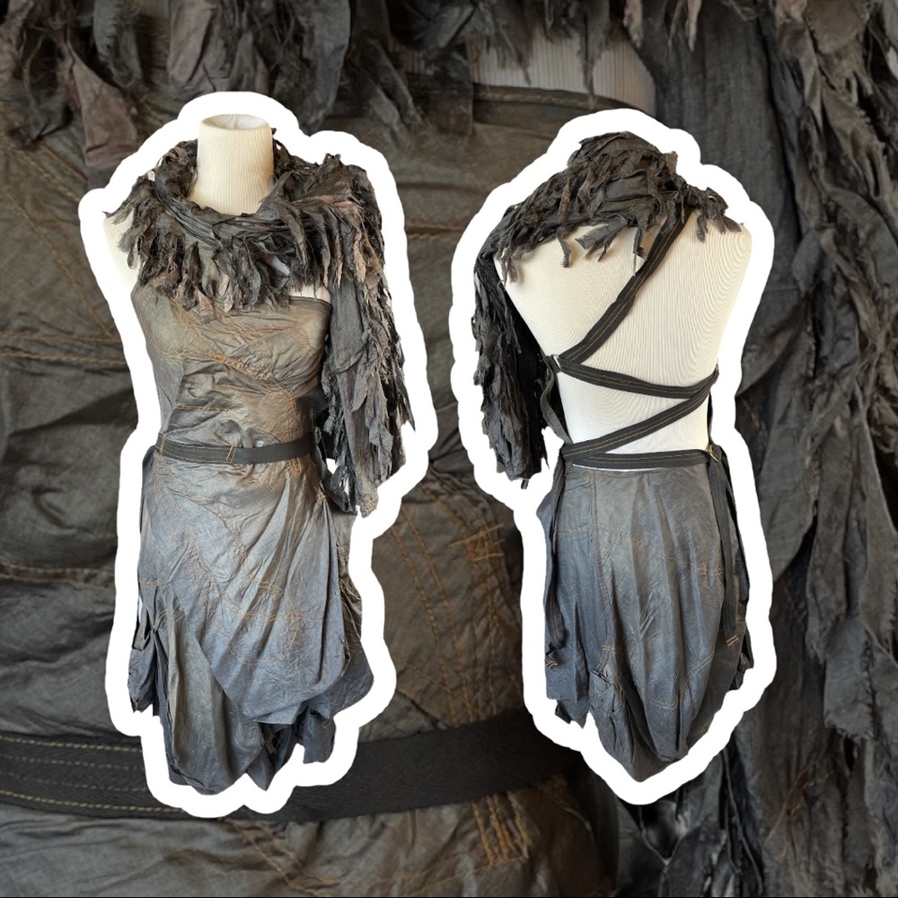 Lumme Designs Indie Goth Steampunk Couture Handmade Hand dyed Top, Skirt and Boa